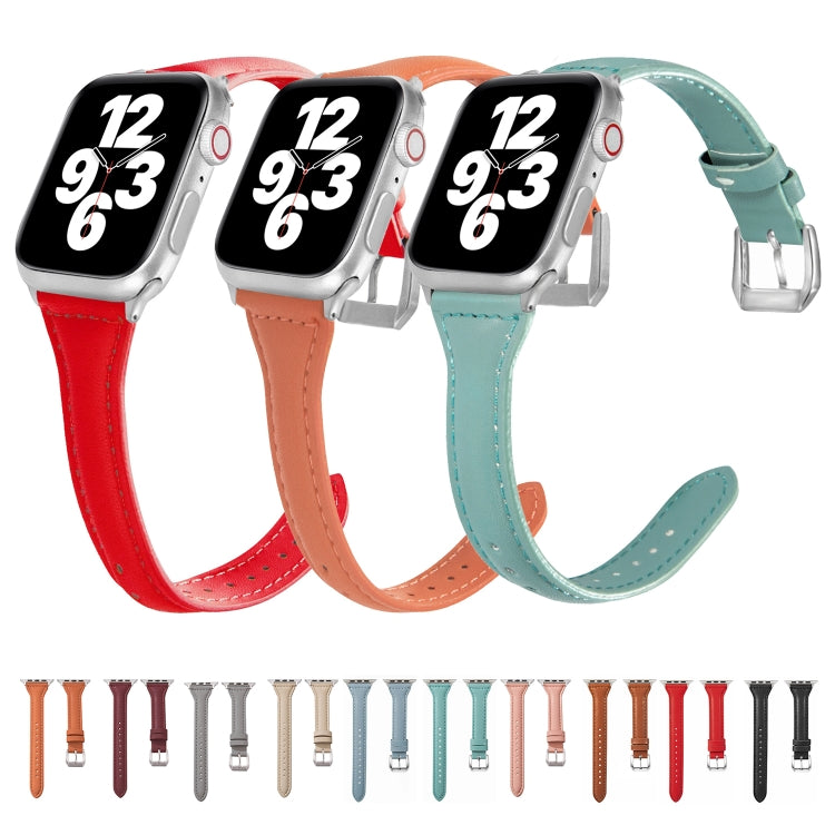 Universal T-shaped Thin Leather Watch Strap, For Apple Watch Series 7 45mm / 6 &amp; SE &amp; 5 &amp; 4 44mm / 3 &amp; 2 &amp; 1 42mm, For Apple Watch Series 7 41mm / 6 &amp; SE &amp; 5 &amp; 4 40mm / 3 &amp; 2 &amp; 1 38mm