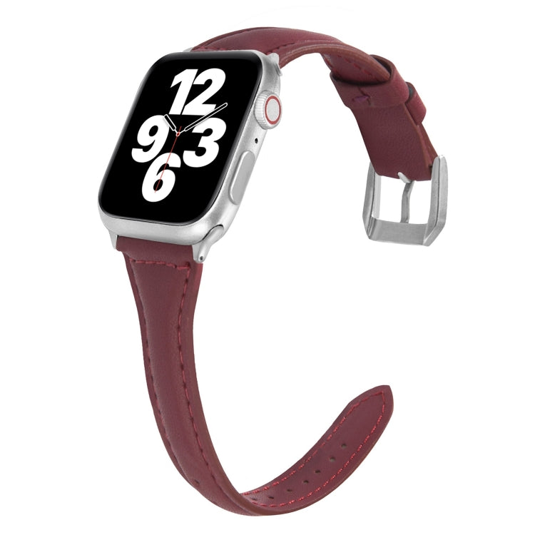 Universal T-shaped Thin Leather Watch Strap, For Apple Watch Series 7 45mm / 6 &amp; SE &amp; 5 &amp; 4 44mm / 3 &amp; 2 &amp; 1 42mm, For Apple Watch Series 7 41mm / 6 &amp; SE &amp; 5 &amp; 4 40mm / 3 &amp; 2 &amp; 1 38mm