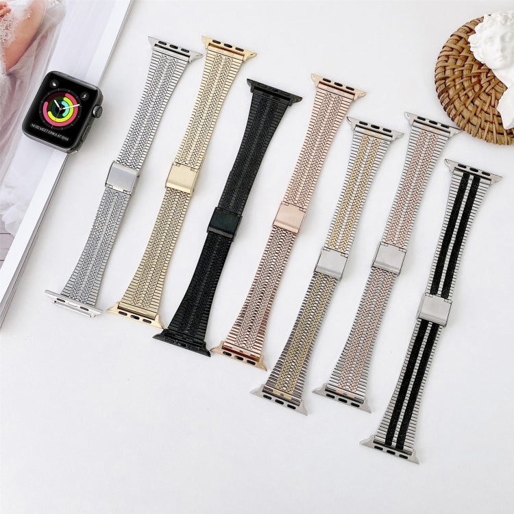 Double Lines Steel Replacement Strap Watchband, For Apple Watch Series 7 41mm / &amp; 6 &amp; SE &amp; 5 &amp; 4 40mm, For Apple Watch Series 7 45mm / &amp; 6 &amp; SE &amp; 5 &amp; 4 44mm