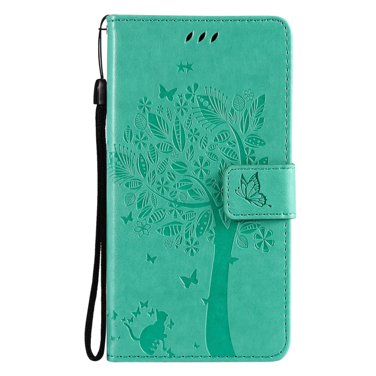 Tree & Cat Pattern Pressed Printing Horizontal Flip PU Leather Case with Holder & Card Slots & Wallet & Lanyard, For LG Stylo 7 5G / 4G, For OPPO F19 / A74 4G