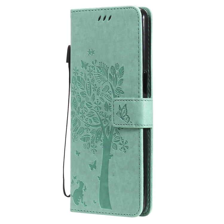 Tree & Cat Pattern Pressed Printing Horizontal Flip PU Leather Case with Holder & Card Slots & Wallet & Lanyard, For LG Stylo 7 5G / 4G, For OPPO F19 / A74 4G