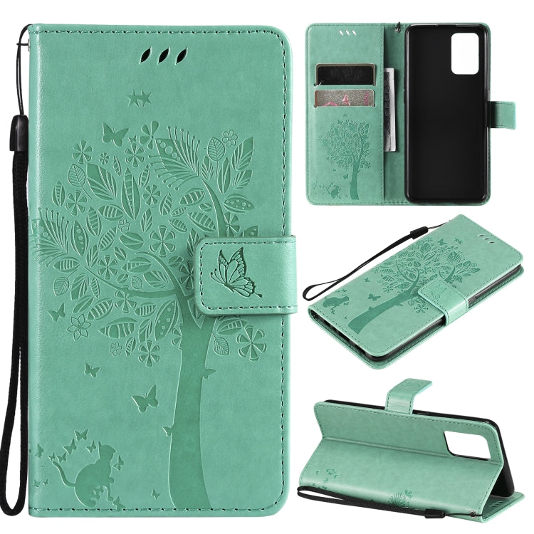 Tree & Cat Pattern Pressed Printing Horizontal Flip PU Leather Case with Holder & Card Slots & Wallet & Lanyard, For LG Stylo 7 5G / 4G, For OPPO F19 / A74 4G