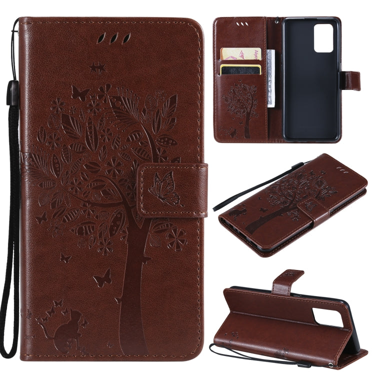 Tree & Cat Pattern Pressed Printing Horizontal Flip PU Leather Case with Holder & Card Slots & Wallet & Lanyard, For LG Stylo 7 5G / 4G, For OPPO F19 / A74 4G