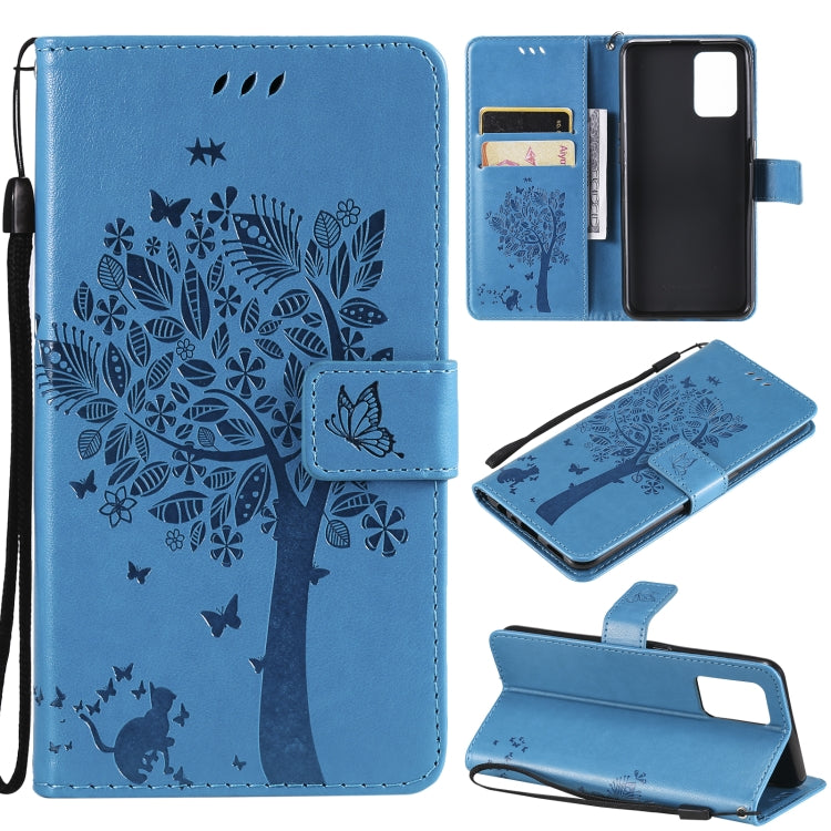 Tree & Cat Pattern Pressed Printing Horizontal Flip PU Leather Case with Holder & Card Slots & Wallet & Lanyard, For LG Stylo 7 5G / 4G, For OPPO F19 / A74 4G