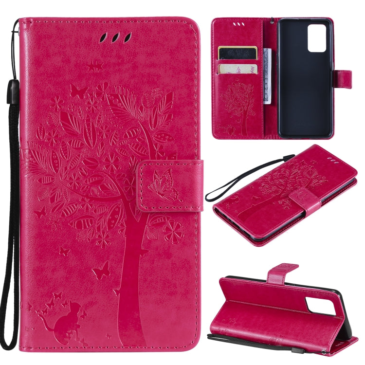 Tree & Cat Pattern Pressed Printing Horizontal Flip PU Leather Case with Holder & Card Slots & Wallet & Lanyard, For LG Stylo 7 5G / 4G, For OPPO F19 / A74 4G