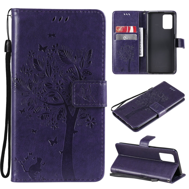 Tree & Cat Pattern Pressed Printing Horizontal Flip PU Leather Case with Holder & Card Slots & Wallet & Lanyard, For LG Stylo 7 5G / 4G, For OPPO F19 / A74 4G