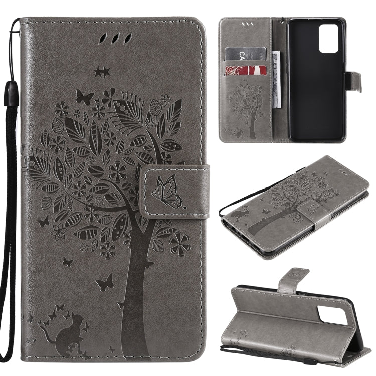 Tree & Cat Pattern Pressed Printing Horizontal Flip PU Leather Case with Holder & Card Slots & Wallet & Lanyard, For LG Stylo 7 5G / 4G, For OPPO F19 / A74 4G