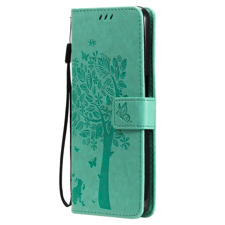 Tree & Cat Pattern Pressed Printing Horizontal Flip PU Leather Case with Holder & Card Slots & Wallet & Lanyard, For OPPO A93 5G / A74 5G, For OPPO A94 4G / F19 Pro / Reno 5F