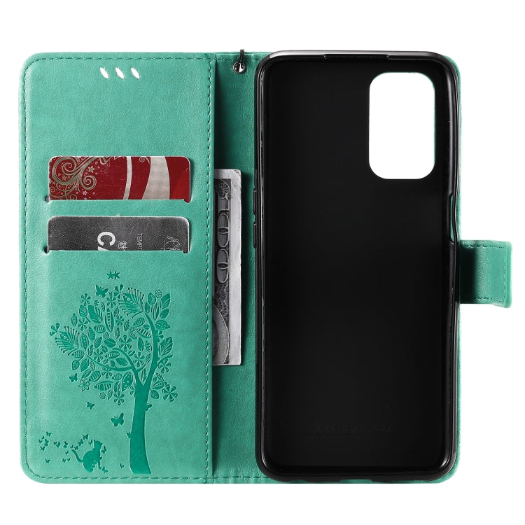 Tree & Cat Pattern Pressed Printing Horizontal Flip PU Leather Case with Holder & Card Slots & Wallet & Lanyard, For OPPO A93 5G / A74 5G, For OPPO A94 4G / F19 Pro / Reno 5F