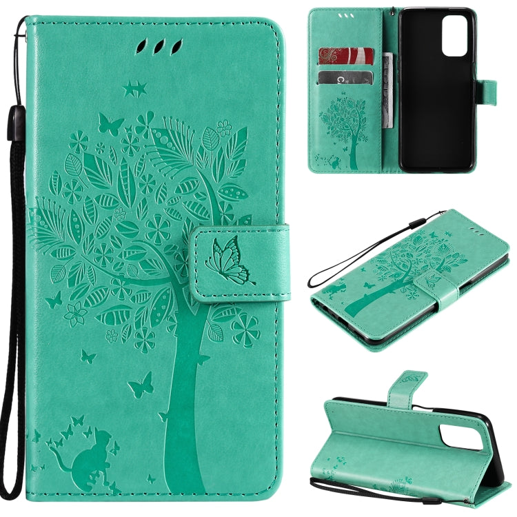 Tree & Cat Pattern Pressed Printing Horizontal Flip PU Leather Case with Holder & Card Slots & Wallet & Lanyard, For OPPO A93 5G / A74 5G, For OPPO A94 4G / F19 Pro / Reno 5F