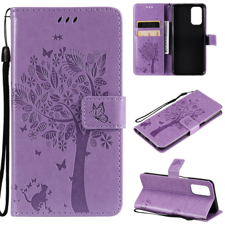 Tree & Cat Pattern Pressed Printing Horizontal Flip PU Leather Case with Holder & Card Slots & Wallet & Lanyard, For OPPO A93 5G / A74 5G, For OPPO A94 4G / F19 Pro / Reno 5F