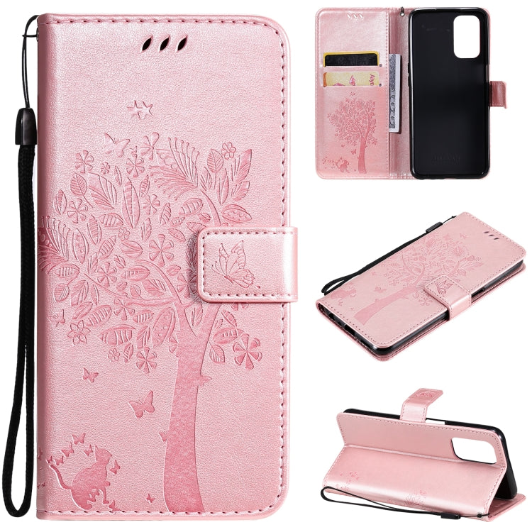 Tree & Cat Pattern Pressed Printing Horizontal Flip PU Leather Case with Holder & Card Slots & Wallet & Lanyard, For OPPO A93 5G / A74 5G, For OPPO A94 4G / F19 Pro / Reno 5F