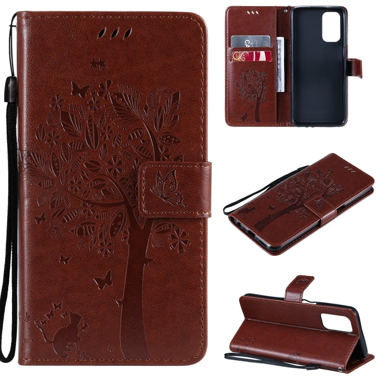 Tree & Cat Pattern Pressed Printing Horizontal Flip PU Leather Case with Holder & Card Slots & Wallet & Lanyard, For OPPO A93 5G / A74 5G, For OPPO A94 4G / F19 Pro / Reno 5F