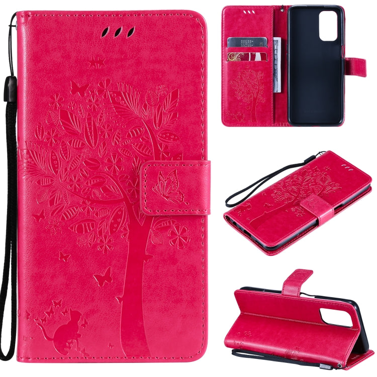 Tree & Cat Pattern Pressed Printing Horizontal Flip PU Leather Case with Holder & Card Slots & Wallet & Lanyard, For OPPO A93 5G / A74 5G, For OPPO A94 4G / F19 Pro / Reno 5F