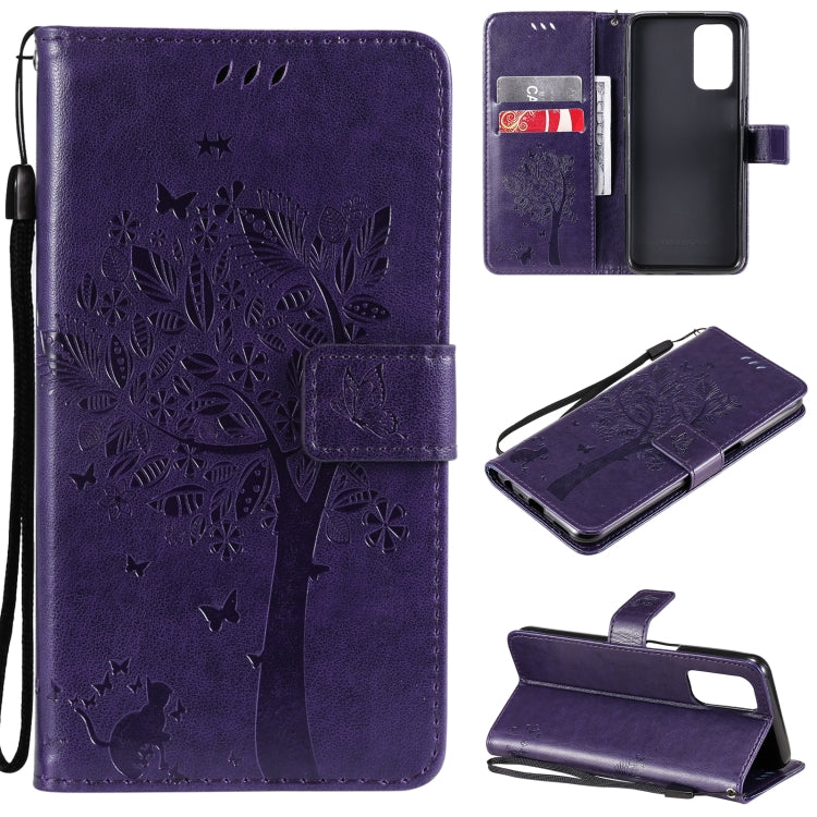 Tree & Cat Pattern Pressed Printing Horizontal Flip PU Leather Case with Holder & Card Slots & Wallet & Lanyard, For OPPO A93 5G / A74 5G, For OPPO A94 4G / F19 Pro / Reno 5F