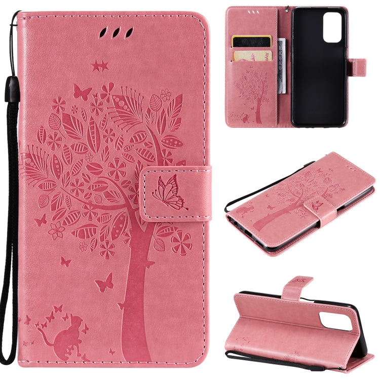 Tree & Cat Pattern Pressed Printing Horizontal Flip PU Leather Case with Holder & Card Slots & Wallet & Lanyard, For OPPO A93 5G / A74 5G, For OPPO A94 4G / F19 Pro / Reno 5F