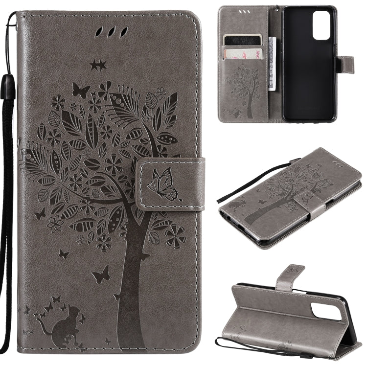 Tree & Cat Pattern Pressed Printing Horizontal Flip PU Leather Case with Holder & Card Slots & Wallet & Lanyard, For OPPO A93 5G / A74 5G, For OPPO A94 4G / F19 Pro / Reno 5F