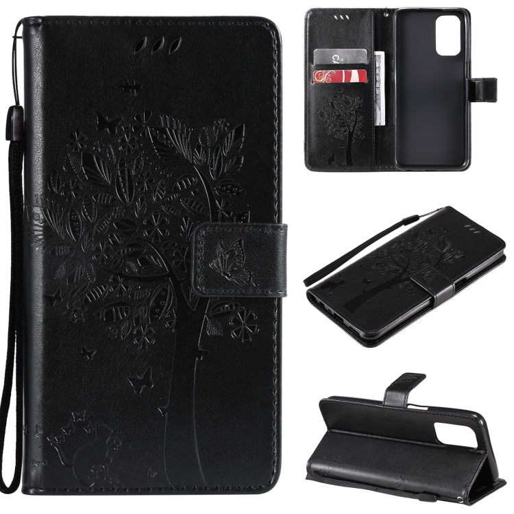 Tree & Cat Pattern Pressed Printing Horizontal Flip PU Leather Case with Holder & Card Slots & Wallet & Lanyard, For OPPO A93 5G / A74 5G, For OPPO A94 4G / F19 Pro / Reno 5F