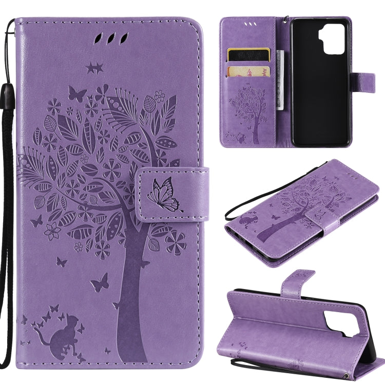 Tree & Cat Pattern Pressed Printing Horizontal Flip PU Leather Case with Holder & Card Slots & Wallet & Lanyard, For OPPO A93 5G / A74 5G, For OPPO A94 4G / F19 Pro / Reno 5F