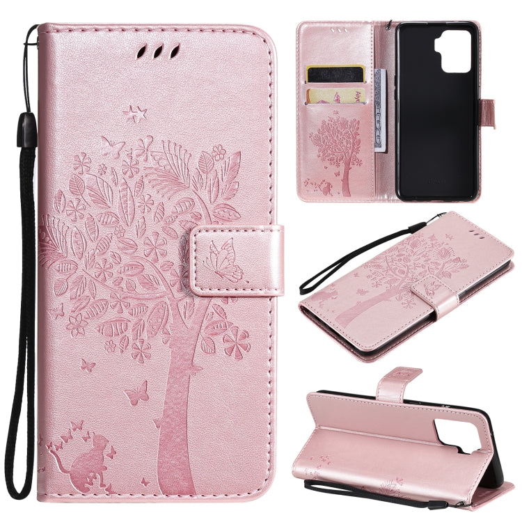 Tree & Cat Pattern Pressed Printing Horizontal Flip PU Leather Case with Holder & Card Slots & Wallet & Lanyard, For OPPO A93 5G / A74 5G, For OPPO A94 4G / F19 Pro / Reno 5F
