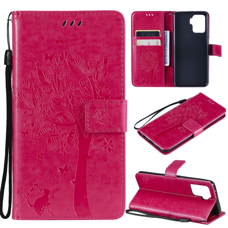 Tree & Cat Pattern Pressed Printing Horizontal Flip PU Leather Case with Holder & Card Slots & Wallet & Lanyard, For OPPO A93 5G / A74 5G, For OPPO A94 4G / F19 Pro / Reno 5F