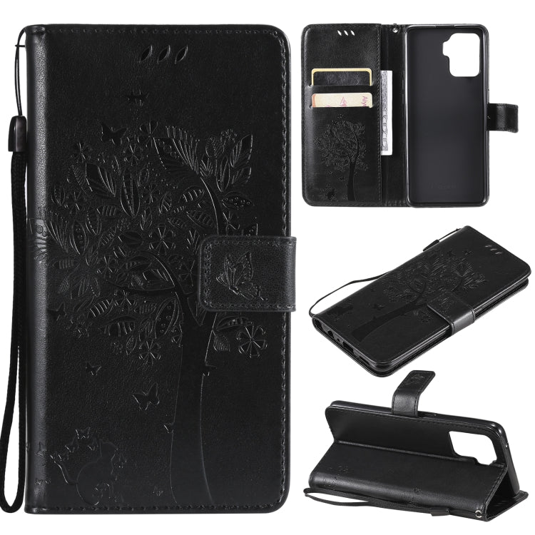 Tree & Cat Pattern Pressed Printing Horizontal Flip PU Leather Case with Holder & Card Slots & Wallet & Lanyard, For OPPO A93 5G / A74 5G, For OPPO A94 4G / F19 Pro / Reno 5F