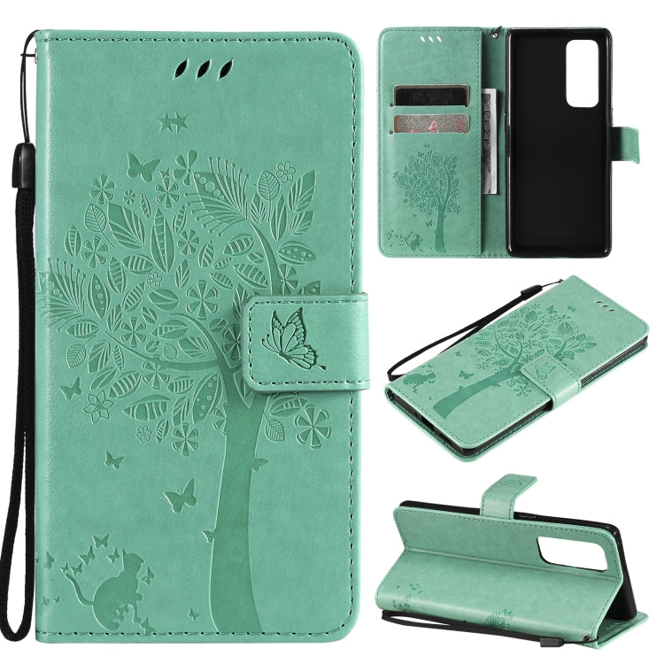 Tree & Cat Pattern Pressed Printing Horizontal Flip PU Leather Case with Holder & Card Slots & Wallet & Lanyard, For OPPO Reno5 Pro+ 5G / Find X3 Neo, For OPPO Find X3 / X3 Pro