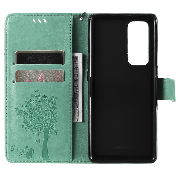 Tree & Cat Pattern Pressed Printing Horizontal Flip PU Leather Case with Holder & Card Slots & Wallet & Lanyard, For OPPO Reno5 Pro+ 5G / Find X3 Neo, For OPPO Find X3 / X3 Pro