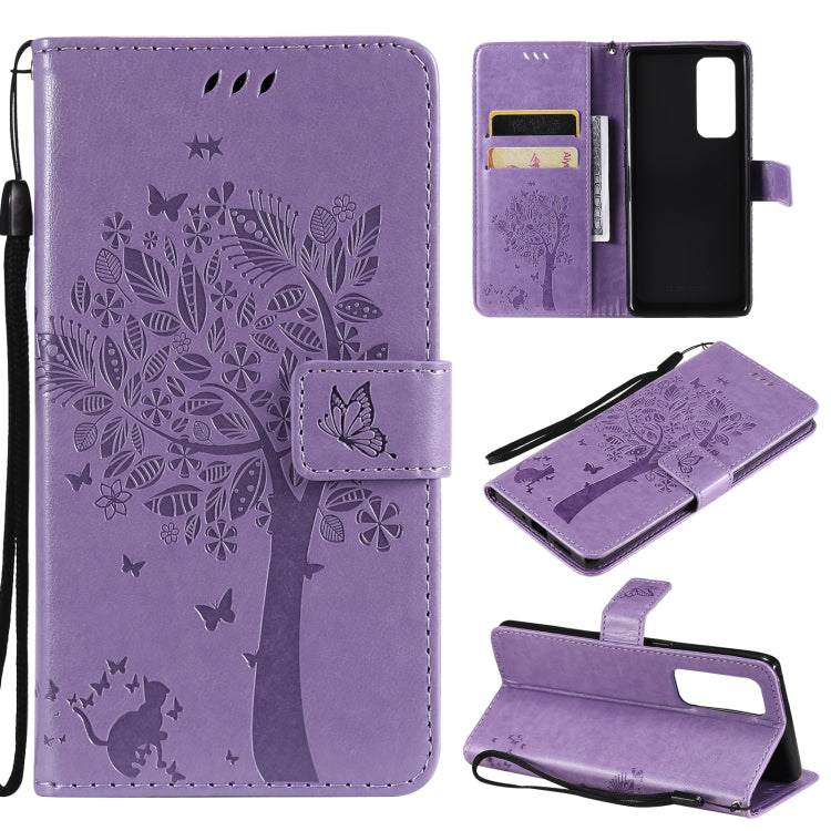 Tree & Cat Pattern Pressed Printing Horizontal Flip PU Leather Case with Holder & Card Slots & Wallet & Lanyard, For OPPO Reno5 Pro+ 5G / Find X3 Neo, For OPPO Find X3 / X3 Pro