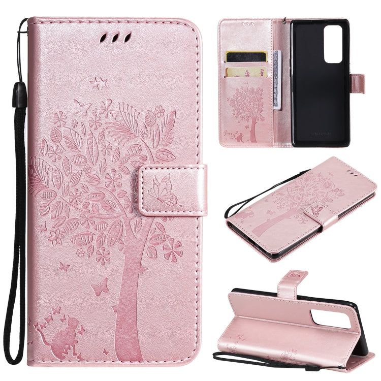 Tree & Cat Pattern Pressed Printing Horizontal Flip PU Leather Case with Holder & Card Slots & Wallet & Lanyard, For OPPO Reno5 Pro+ 5G / Find X3 Neo, For OPPO Find X3 / X3 Pro