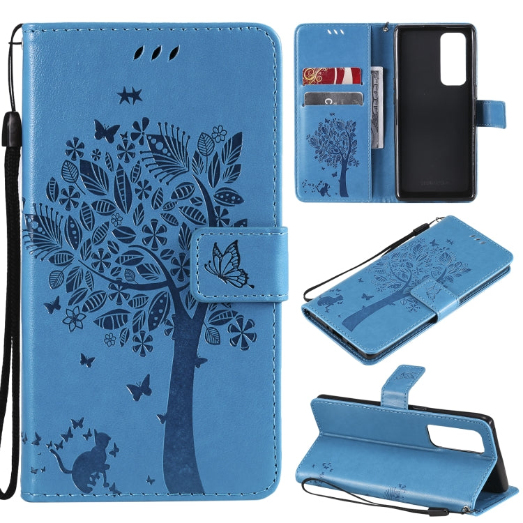 Tree & Cat Pattern Pressed Printing Horizontal Flip PU Leather Case with Holder & Card Slots & Wallet & Lanyard, For OPPO Reno5 Pro+ 5G / Find X3 Neo, For OPPO Find X3 / X3 Pro