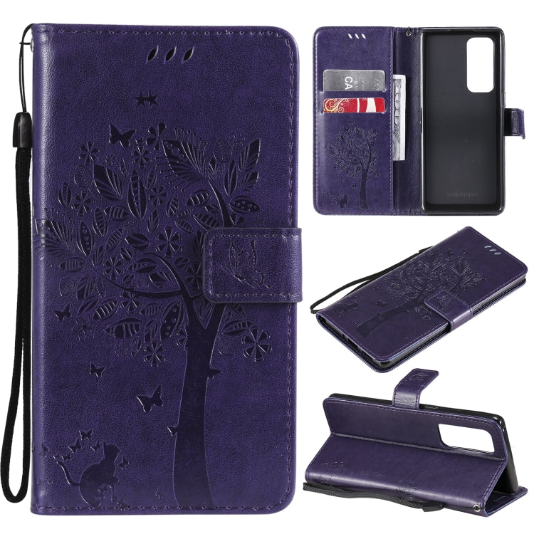 Tree & Cat Pattern Pressed Printing Horizontal Flip PU Leather Case with Holder & Card Slots & Wallet & Lanyard, For OPPO Reno5 Pro+ 5G / Find X3 Neo, For OPPO Find X3 / X3 Pro