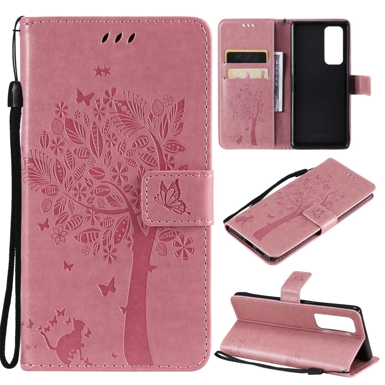 Tree & Cat Pattern Pressed Printing Horizontal Flip PU Leather Case with Holder & Card Slots & Wallet & Lanyard, For OPPO Reno5 Pro+ 5G / Find X3 Neo, For OPPO Find X3 / X3 Pro