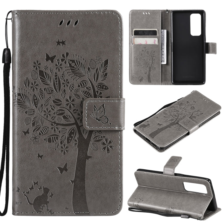 Tree & Cat Pattern Pressed Printing Horizontal Flip PU Leather Case with Holder & Card Slots & Wallet & Lanyard, For OPPO Reno5 Pro+ 5G / Find X3 Neo, For OPPO Find X3 / X3 Pro