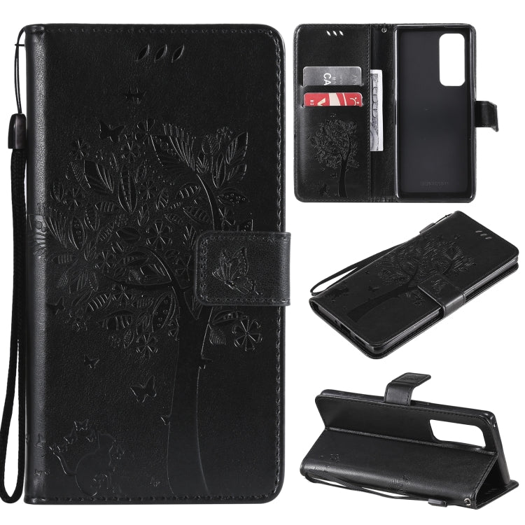 Tree & Cat Pattern Pressed Printing Horizontal Flip PU Leather Case with Holder & Card Slots & Wallet & Lanyard, For OPPO Reno5 Pro+ 5G / Find X3 Neo, For OPPO Find X3 / X3 Pro