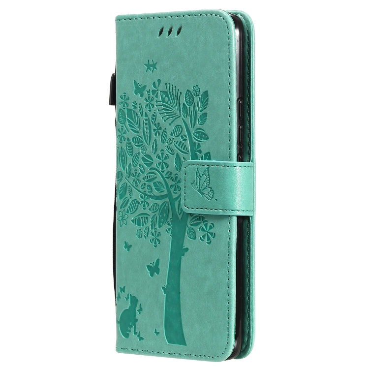 Tree & Cat Pattern Pressed Printing Horizontal Flip PU Leather Case with Holder & Card Slots & Wallet & Lanyard, For OPPO Realme 8 4G / Realme 8 Pro 4G, For OPPO Realme V13 5G / Realme 8 5G