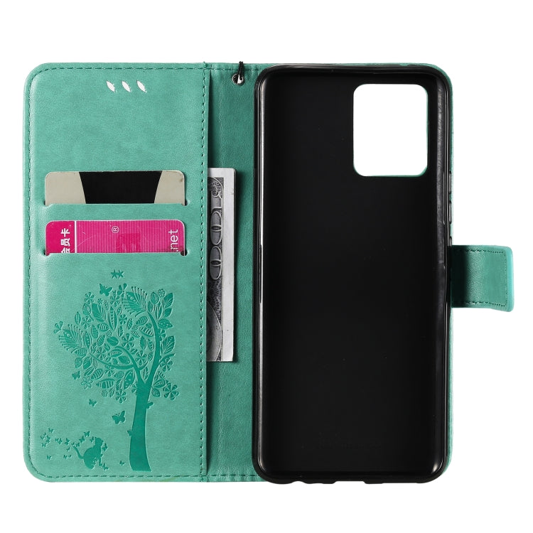 Tree & Cat Pattern Pressed Printing Horizontal Flip PU Leather Case with Holder & Card Slots & Wallet & Lanyard, For OPPO Realme 8 4G / Realme 8 Pro 4G, For OPPO Realme V13 5G / Realme 8 5G