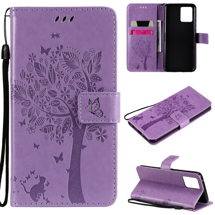 Tree & Cat Pattern Pressed Printing Horizontal Flip PU Leather Case with Holder & Card Slots & Wallet & Lanyard, For OPPO Realme 8 4G / Realme 8 Pro 4G, For OPPO Realme V13 5G / Realme 8 5G