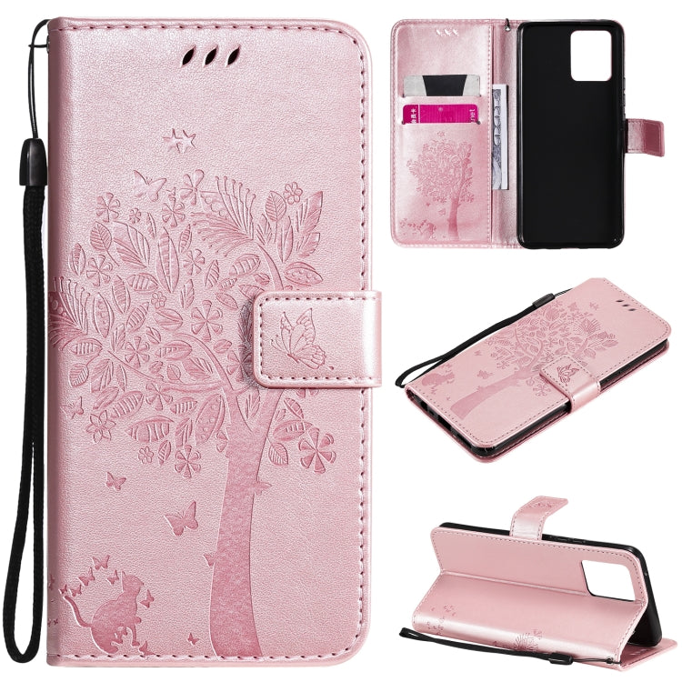 Tree & Cat Pattern Pressed Printing Horizontal Flip PU Leather Case with Holder & Card Slots & Wallet & Lanyard, For OPPO Realme 8 4G / Realme 8 Pro 4G, For OPPO Realme V13 5G / Realme 8 5G