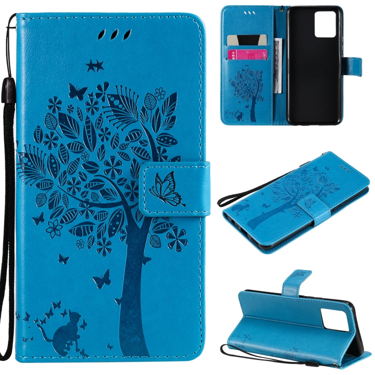 Tree & Cat Pattern Pressed Printing Horizontal Flip PU Leather Case with Holder & Card Slots & Wallet & Lanyard, For OPPO Realme 8 4G / Realme 8 Pro 4G, For OPPO Realme V13 5G / Realme 8 5G