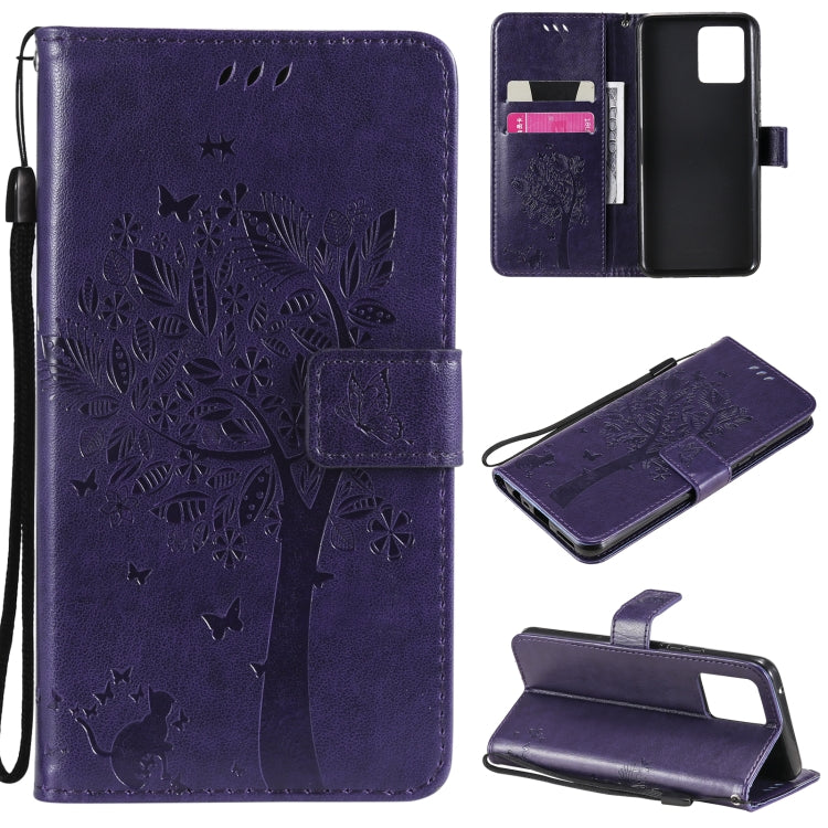 Tree & Cat Pattern Pressed Printing Horizontal Flip PU Leather Case with Holder & Card Slots & Wallet & Lanyard, For OPPO Realme 8 4G / Realme 8 Pro 4G, For OPPO Realme V13 5G / Realme 8 5G