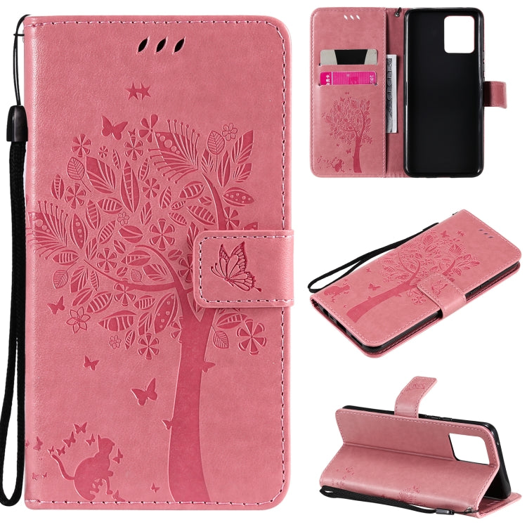 Tree & Cat Pattern Pressed Printing Horizontal Flip PU Leather Case with Holder & Card Slots & Wallet & Lanyard, For OPPO Realme 8 4G / Realme 8 Pro 4G, For OPPO Realme V13 5G / Realme 8 5G