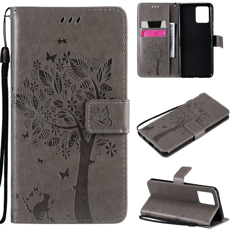 Tree & Cat Pattern Pressed Printing Horizontal Flip PU Leather Case with Holder & Card Slots & Wallet & Lanyard, For OPPO Realme 8 4G / Realme 8 Pro 4G, For OPPO Realme V13 5G / Realme 8 5G