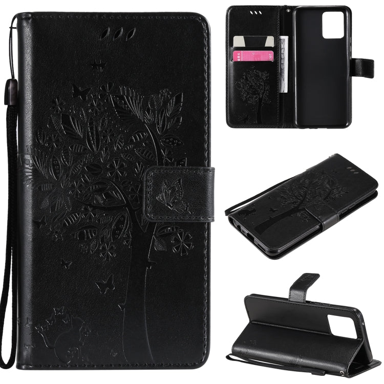 Tree & Cat Pattern Pressed Printing Horizontal Flip PU Leather Case with Holder & Card Slots & Wallet & Lanyard, For OPPO Realme 8 4G / Realme 8 Pro 4G, For OPPO Realme V13 5G / Realme 8 5G