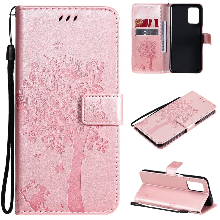 Tree & Cat Pattern Pressed Printing Horizontal Flip PU Leather Case with Holder & Card Slots & Wallet & Lanyard, For OPPO Realme 8 4G / Realme 8 Pro 4G, For OPPO Realme V13 5G / Realme 8 5G