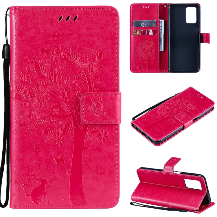 Tree & Cat Pattern Pressed Printing Horizontal Flip PU Leather Case with Holder & Card Slots & Wallet & Lanyard, For OPPO Realme 8 4G / Realme 8 Pro 4G, For OPPO Realme V13 5G / Realme 8 5G