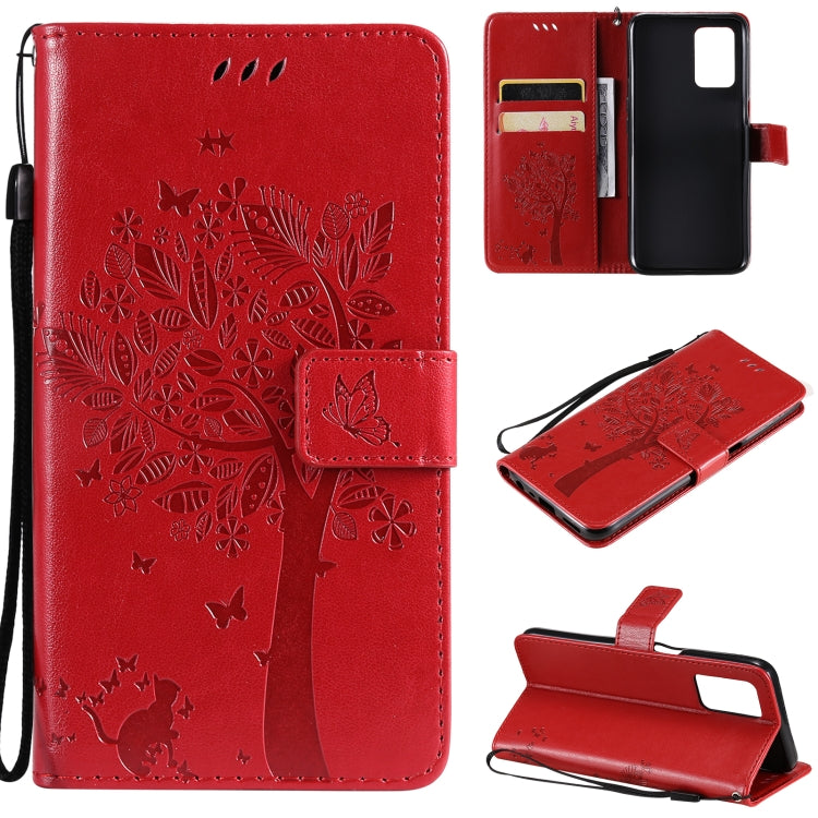 Tree & Cat Pattern Pressed Printing Horizontal Flip PU Leather Case with Holder & Card Slots & Wallet & Lanyard, For OPPO Realme 8 4G / Realme 8 Pro 4G, For OPPO Realme V13 5G / Realme 8 5G