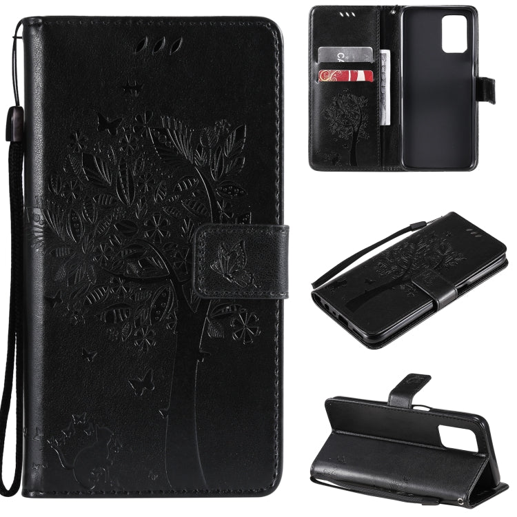 Tree & Cat Pattern Pressed Printing Horizontal Flip PU Leather Case with Holder & Card Slots & Wallet & Lanyard, For OPPO Realme 8 4G / Realme 8 Pro 4G, For OPPO Realme V13 5G / Realme 8 5G