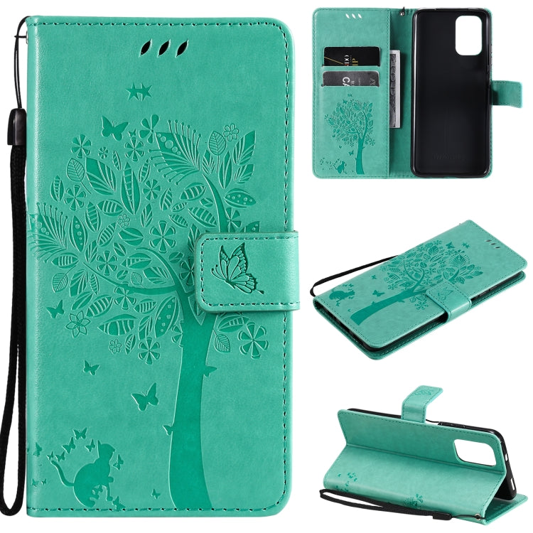 Tree & Cat Pattern Pressed Printing Horizontal Flip PU Leather Case with Holder & Card Slots & Wallet & Lanyard, For Xiaomi Redmi Note 10 4G, For Xiaomi Redmi Note 10 Pro