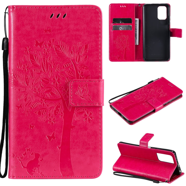 Tree & Cat Pattern Pressed Printing Horizontal Flip PU Leather Case with Holder & Card Slots & Wallet & Lanyard, For Xiaomi Redmi Note 10 4G, For Xiaomi Redmi Note 10 Pro